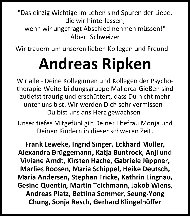  Traueranzeige für Andreas Ripken vom 03.03.2017 aus Nordwest-Zeitung