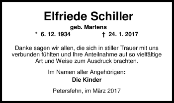 Traueranzeige von Elfriede Schiller von Nordwest-Zeitung