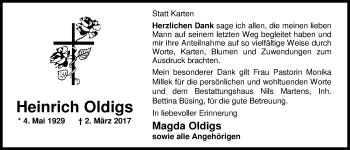 Traueranzeige von Heinrich Oldigs von Nordwest-Zeitung