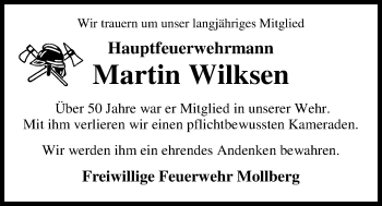 Traueranzeige von Martin  Wilksen von Nordwest-Zeitung