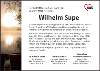 Traueranzeige von Wilhelm Supe von Nordwest-Zeitung
