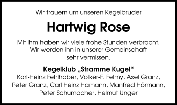 Traueranzeige von Hartwig Rose von Nordwest-Zeitung