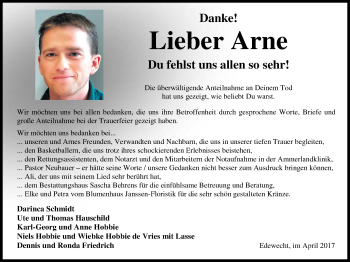 Traueranzeige von Arne Hobbie von Nordwest-Zeitung