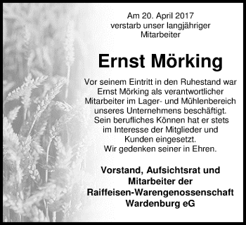 Traueranzeige von Ernst Mörking von Nordwest-Zeitung