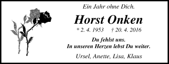 Traueranzeige von Horst-Günter Onken von Nordwest-Zeitung
