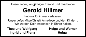 Traueranzeige von Gerold Hillmer von Nordwest-Zeitung