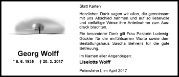 Traueranzeige von Georg Wolff von Nordwest-Zeitung