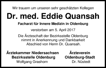 Traueranzeige von Eddie Quansah von Nordwest-Zeitung