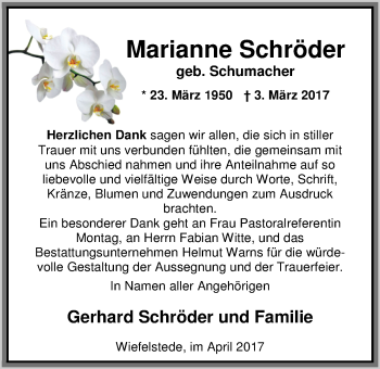 Traueranzeige von Marianne Schröder von Nordwest-Zeitung