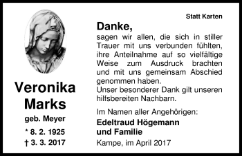 Traueranzeige von Veronika Marks von Nordwest-Zeitung