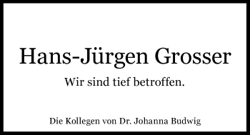 Traueranzeige von Hans-Jürgen Grosser von Nordwest-Zeitung