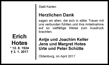 Traueranzeige von Erich Hotes von Nordwest-Zeitung