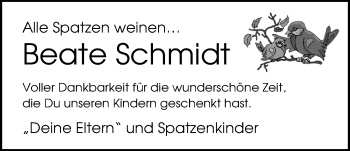 Traueranzeige von Beate Schmidt von Nordwest-Zeitung