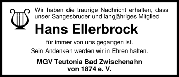 Traueranzeige von Hans Ellerbrock von Nordwest-Zeitung