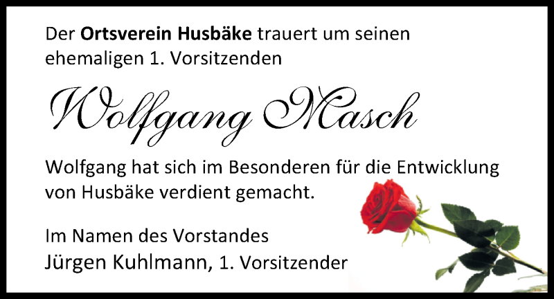  Traueranzeige für Wolfgang Masch vom 15.04.2017 aus Nordwest-Zeitung