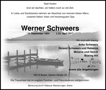 Traueranzeige von Werner Schweers von Nordwest-Zeitung