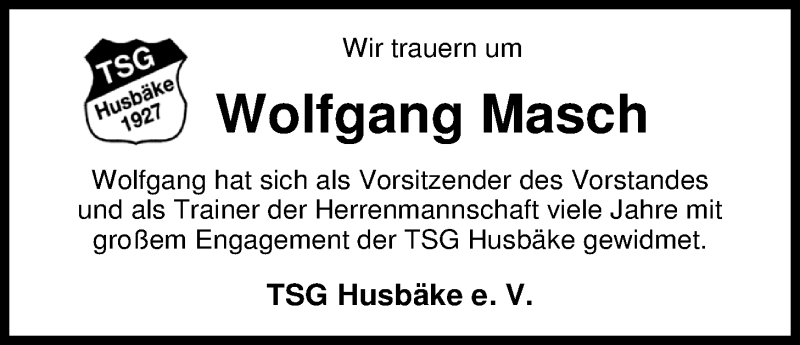  Traueranzeige für Wolfgang Masch vom 15.04.2017 aus Nordwest-Zeitung