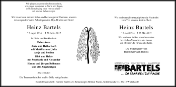 Traueranzeige von Heinz Bartels von Nordwest-Zeitung