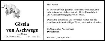 Traueranzeige von Gisela  von Aschwege von Nordwest-Zeitung