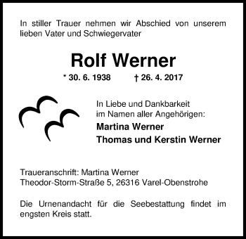 Traueranzeige von Rolf Werner von Nordwest-Zeitung