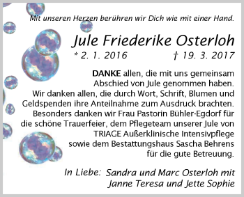 Traueranzeige von Jule Friederike Osterloh von Nordwest-Zeitung