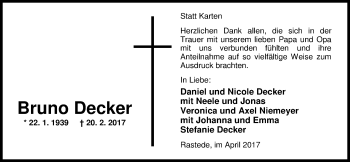 Traueranzeige von Bruno Decker von Nordwest-Zeitung