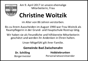 Traueranzeige von Christine Woitzik von Nordwest-Zeitung
