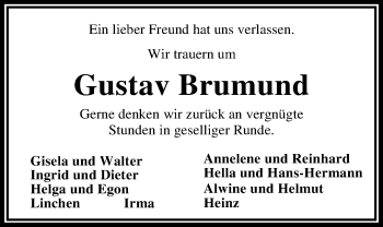 Traueranzeige von Gustav Brumund von Nordwest-Zeitung