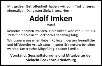 Traueranzeige von Adolf Imken von Nordwest-Zeitung