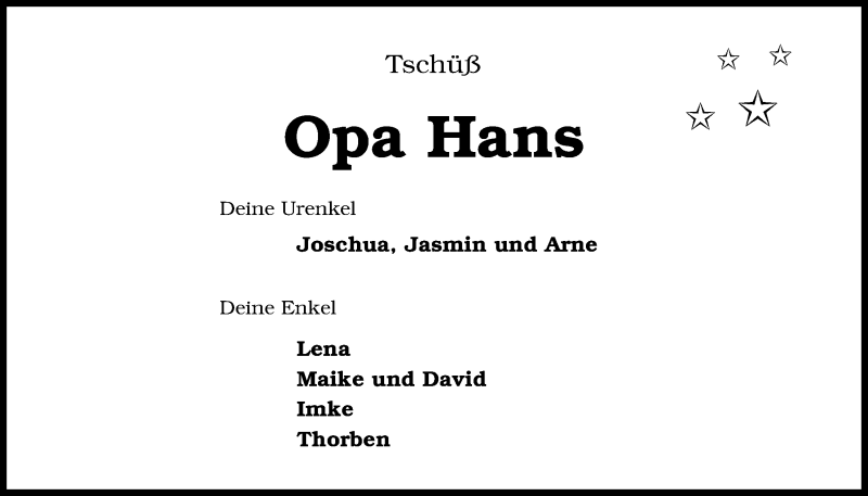  Traueranzeige für Hans Ellerbrock vom 29.04.2017 aus Nordwest-Zeitung