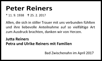 Traueranzeige von Peter Reiners von Nordwest-Zeitung