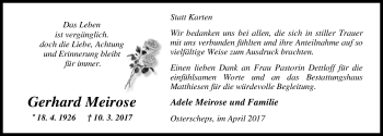 Traueranzeige von Gerhard Meirose von Nordwest-Zeitung