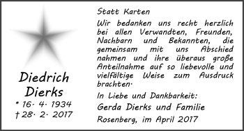 Traueranzeige von Diedrich Dierks von Nordwest-Zeitung