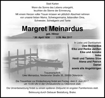 Traueranzeige von Margret Meinardus von Nordwest-Zeitung