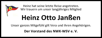 Traueranzeige von Heinz Otto Janßen von Nordwest-Zeitung
