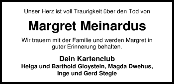 Traueranzeige von Margret Meinardus von Nordwest-Zeitung