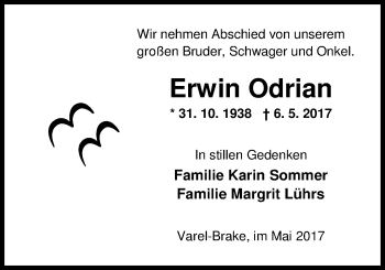 Traueranzeige von Erwin Odrian von Nordwest-Zeitung