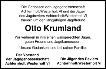 Traueranzeige von Otto Krumland von Nordwest-Zeitung
