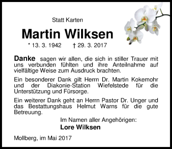 Traueranzeige von Martin  Wilksen von Nordwest-Zeitung