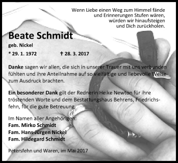 Traueranzeige von Beate Schmidt von Nordwest-Zeitung
