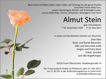 Traueranzeige von Almut Stein von Nordwest-Zeitung