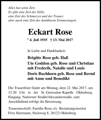 Traueranzeige von Eckart Rose von Nordwest-Zeitung