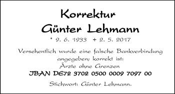 Traueranzeige von Günter Lehmann von Nordwest-Zeitung