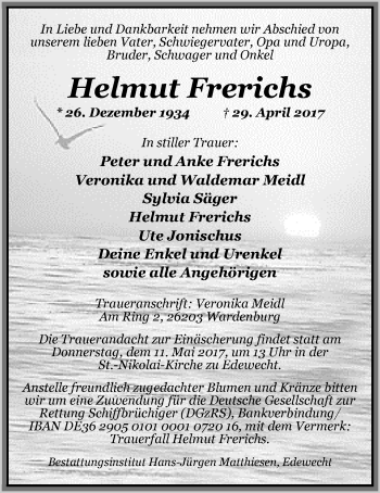Traueranzeige von Helmut Frerichs von Nordwest-Zeitung