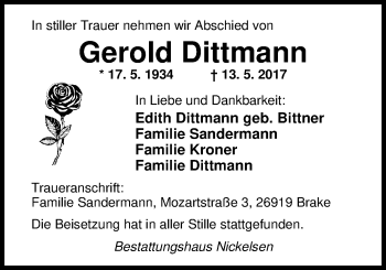 Traueranzeige von Gerold Dittmann von Nordwest-Zeitung