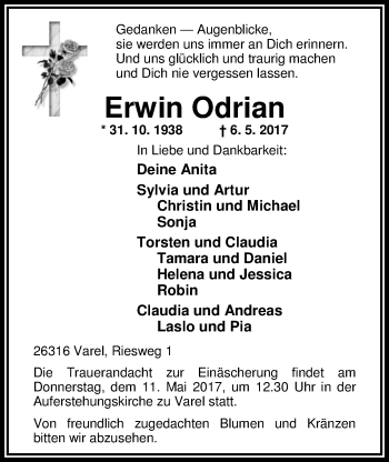 Traueranzeige von Erwin Odrian von Nordwest-Zeitung
