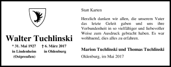 Traueranzeige von Walter Tuchlinski von Nordwest-Zeitung
