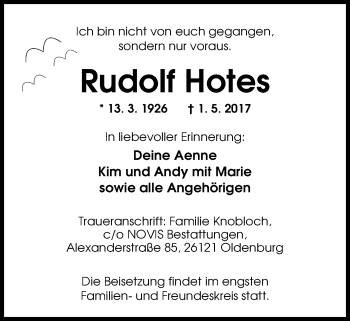 Traueranzeige von Rudolf Hotes von Nordwest-Zeitung
