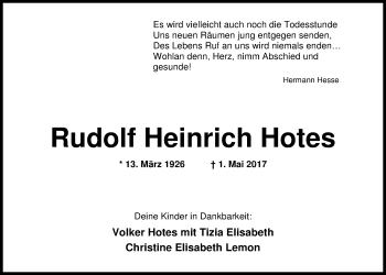 Traueranzeige von Rudolf Hotes von Nordwest-Zeitung