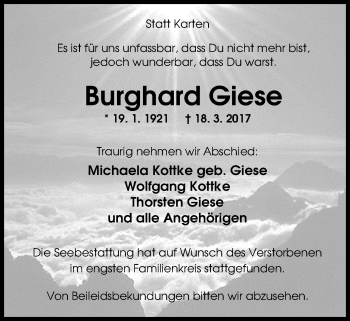 Traueranzeige von Burghard Giese von Nordwest-Zeitung
